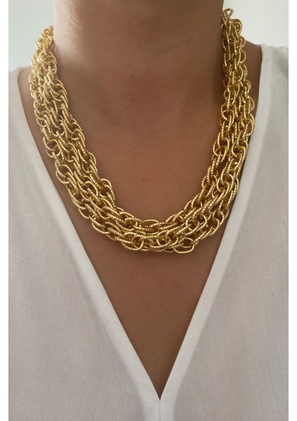 Üç Sıralı Gold Kolye