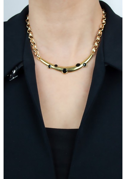 Halka Zincir Siyah Mine Detay Uçlu Kolye fiyatları