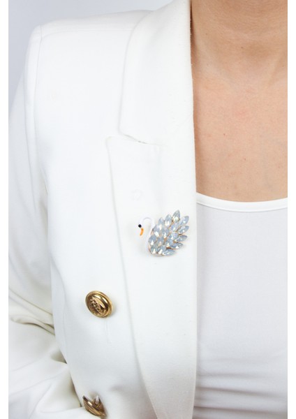 Kristal Taşlı Kuğu Figür Broş