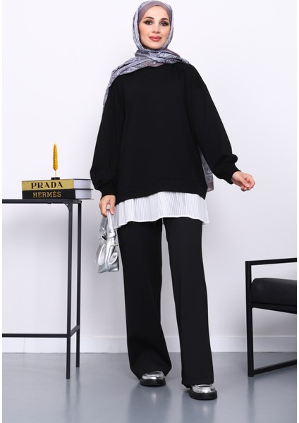 Siyah Pilise Detaylı Bisiklet Yaka Sweatshirt fiyatları