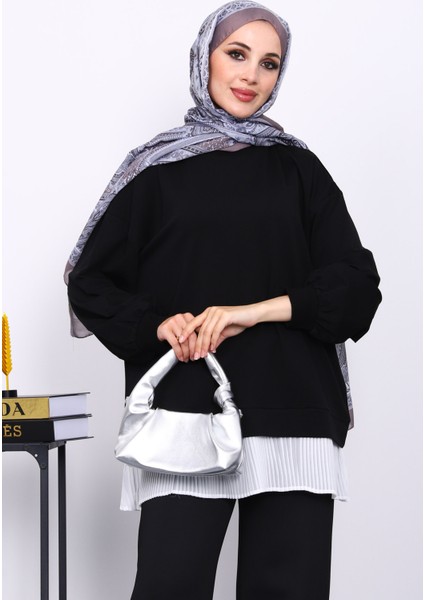 Siyah Pilise Detaylı Bisiklet Yaka Sweatshirt modelleri