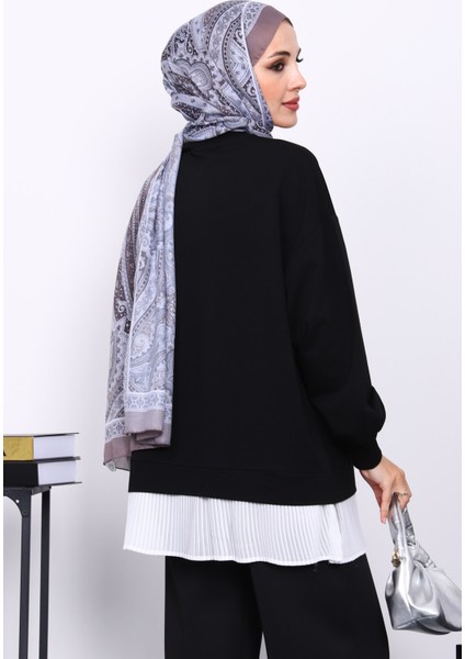 Siyah Pilise Detaylı Bisiklet Yaka Sweatshirt fırsatları