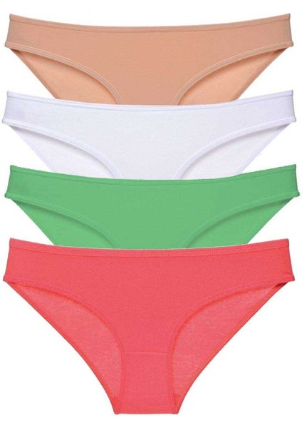 4 adet Süper Eko Set Likralı Kadın Slip Külot Ten Pudra Yeşil Fuşya