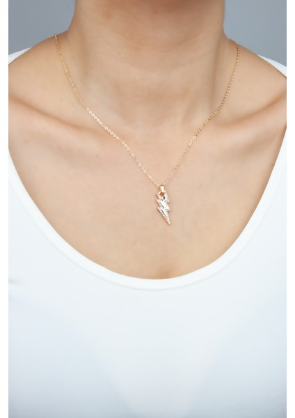 Zirkon Taşlı Şimşek Figür Kolye