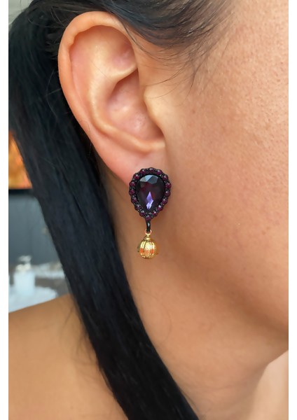 Gold Küre Sallantılı Mor Küpe