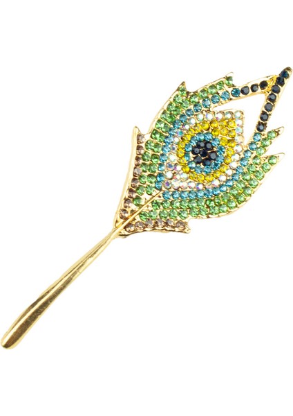 Tavus Kuşu Tüyü Figürlü Taşlı Gold Broş fiyatları