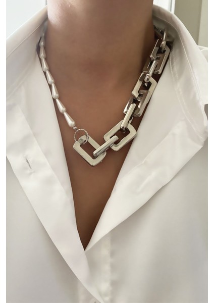 Kalın Zincir Konik Inci Tasarım Kolye