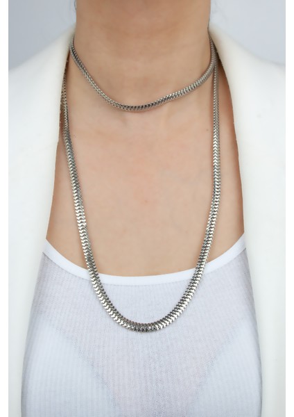 Ezme Zincir Gümüş Renk Ikili Kolye fiyatları