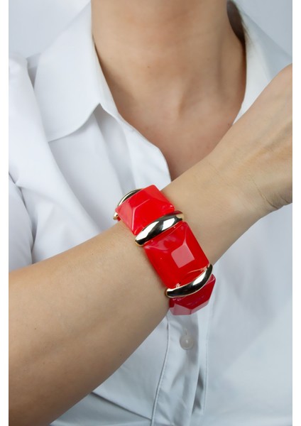 Gold Detaylı Kalın Akrilik Esnek Bileklik fiyatları