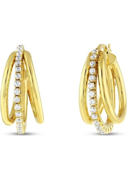 Taşlı Tasarım Altın Küpe - 14K