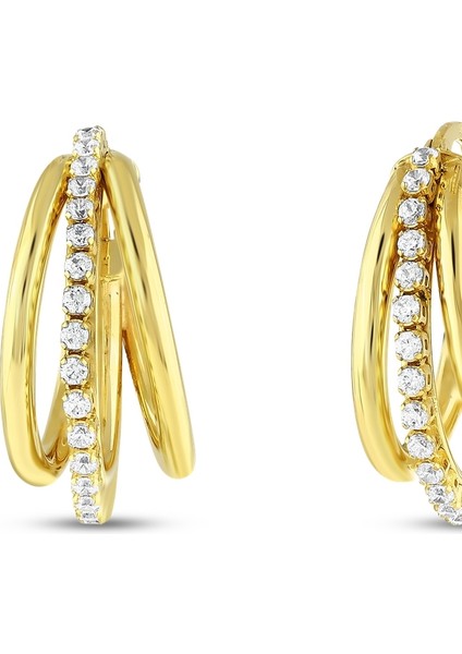 Taşlı Tasarım Altın Küpe - 14K fiyatları