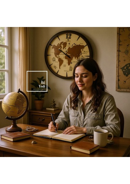 Eduardo Dünya Haritalı Duvar Saati | 68 cm Büyük Boy Ahşap Görünümlü Dekoratif Saat Ev Ofis Hediye