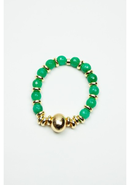 Gold Detay Yeşil Ceyt Kuvars Doğaltaş Kadın Bileklik