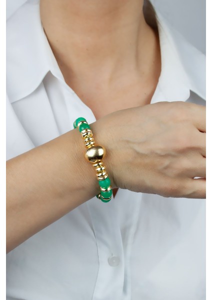 Gold Detay Yeşil Ceyt Kuvars Doğaltaş Kadın Bileklik fiyatları