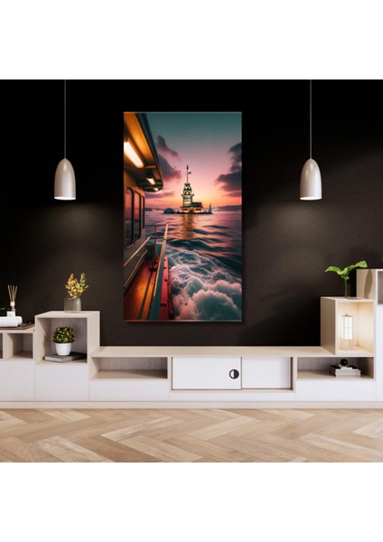 Hd Digital Baskı Kız Kulesi Deniz ve Vapur Manzaralı Kanvas Duvar Tablosu