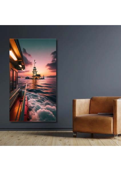 Hd Digital Baskı Kız Kulesi Deniz ve Vapur Manzaralı Kanvas Duvar Tablosu modelleri