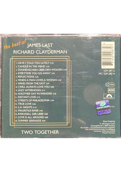 (Plak Değildir CD Dir) CD The Best Of James Last Richard Clayderman Two Together CD fiyatları