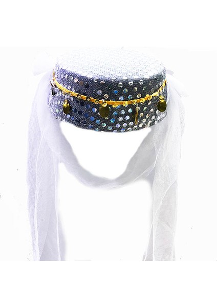 Parti Duvaklı Altın Pul İşlemeli Kına Fesi KınaOryantal Şapkası