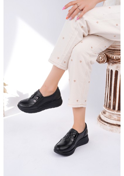 Kadın Hakiki Deri Siyah Anatomik Taban Rahat Ayakkabı modelleri