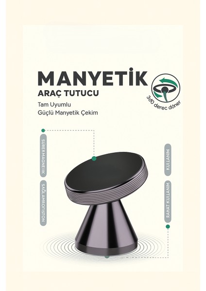 Manyetik Araç Içi Telefon Tutucu Güçlü Mıknatıs 360° Dönebilir Metal Stand