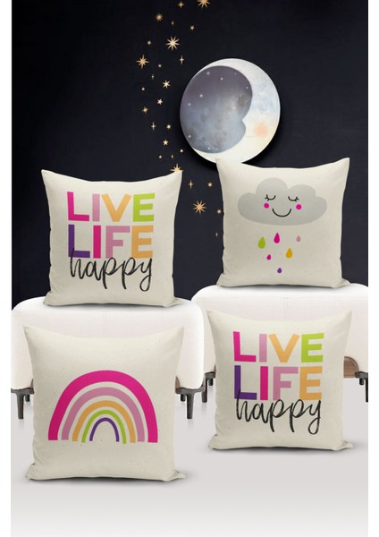 4'lü Kırlent Kılıf Seti Çocuk Bebek Odası Dijital Baskılı