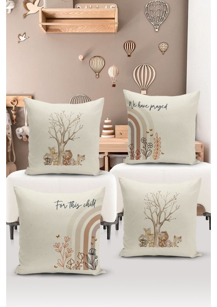 4'lü Kırlent Kılıf Seti Çocuk Bebek Odası Dijital Baskılı