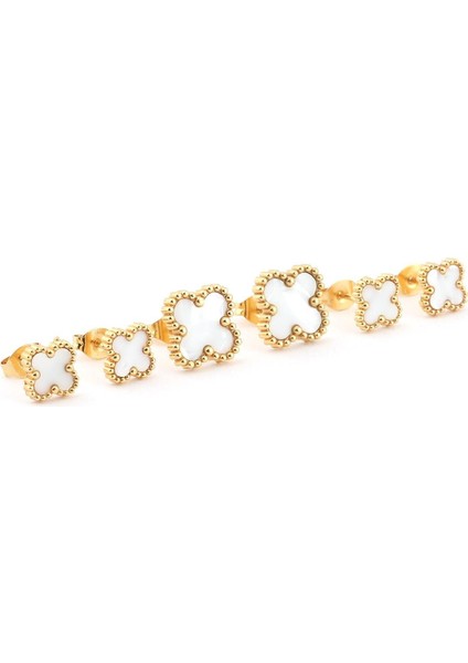 Çelik Altılı Yonca Küpe Gold