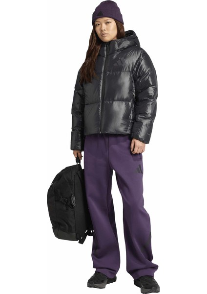 JL6907 W Z.n.e. Puffer Siyah Düz Kadın Mont