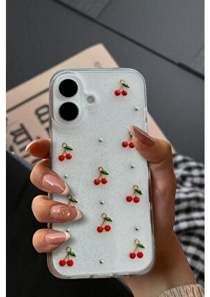 Apple iPhone 17 Uyumlu – Epoksi Kiraz Desenli Şeffaf Silikon Kılıf, Darbeye Karşı Dayanıklı Kapak