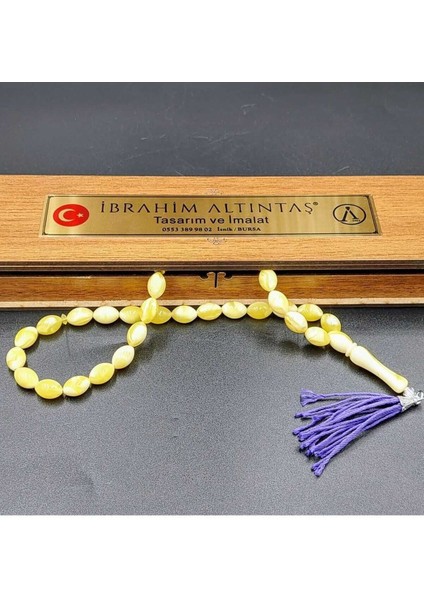 Hareli Sarı Beyrut Arpa Kesim Alpaka Mor Püsküllü Tespih