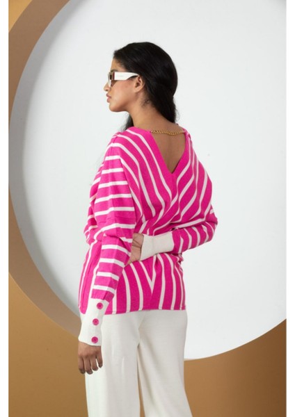 Kadın Çizgili V Yaka Triko Tunik Standart Beden 21004 modelleri