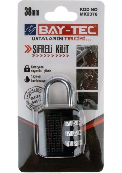 Şifreli Asma Kilit 38 mm MK2376 Bay-Tek