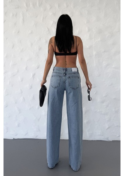 Geniş Paça Düşük Bel Kadın Jean Pantolon - Mavi Mavi - 28 fırsatları