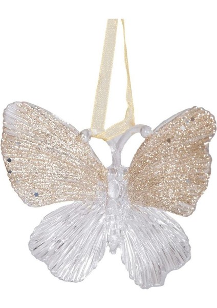 Yılbaşı Süsü Kelebek Akrilik Cam Şampanya Rengi 11X10 Cm.
