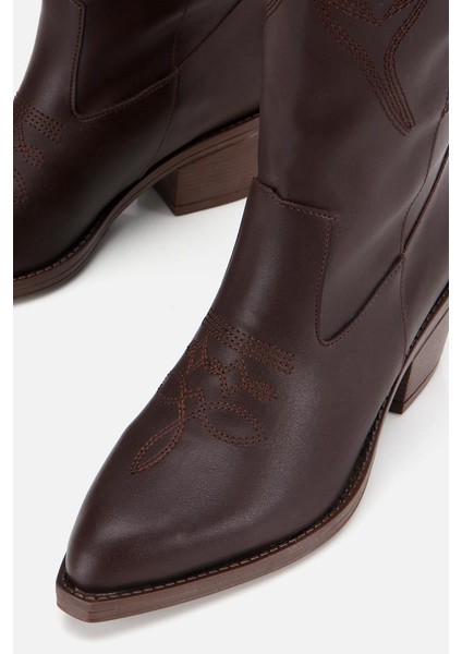 Kadın Kahverengi Işlemeli Kalın Topuklu Çizme indirimleri