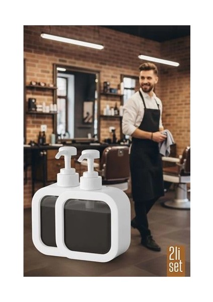 Bfs 2 Li Berber Sabunluğu – Modern Pompalı Dispenser | Sıvı Sabun, Şampuan, Losyon Için 300