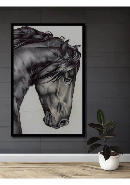 Kara Kalem Görünümlü At Ahşap Dekoratif Tablo Dikdörtgen Tablo fiyatları