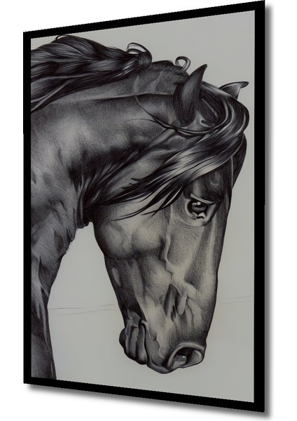Kara Kalem Görünümlü At Ahşap Dekoratif Tablo Dikdörtgen Tablo indirimleri