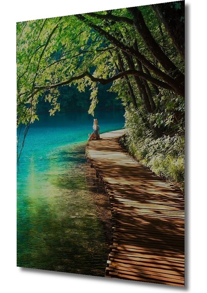 Yeşil Ormanlar Arasında Huzurlu Bir An Ahşap Dekoratif Tablo Dikdörtgen Tablo modelleri