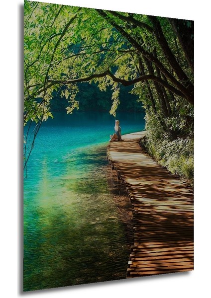 Yeşil Ormanlar Arasında Huzurlu Bir An Ahşap Dekoratif Tablo Dikdörtgen Tablo fırsatları