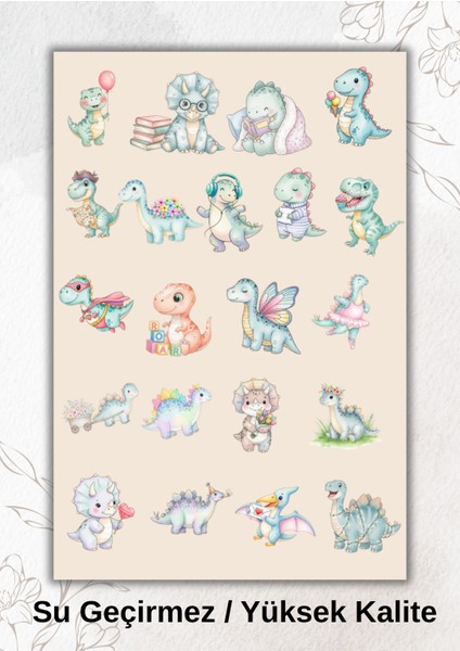 Tatlı Dinazor Turkuaz Temalı, Sticker Ajanda Bullet Journal YRM023