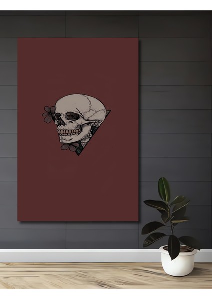 Kafatası Çiçek Desenli Nokta Sanat Ahşap Dekoratif Tablo Dikdörtgen Tablo