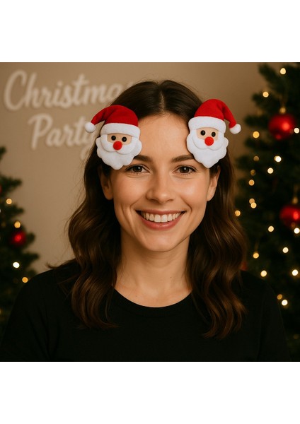 Yılbaşı Temalı Sevimli Noel Baba Tokası Çifti Kadın Çocuk Için Parti Aksesuarı Hediyelik Model 5