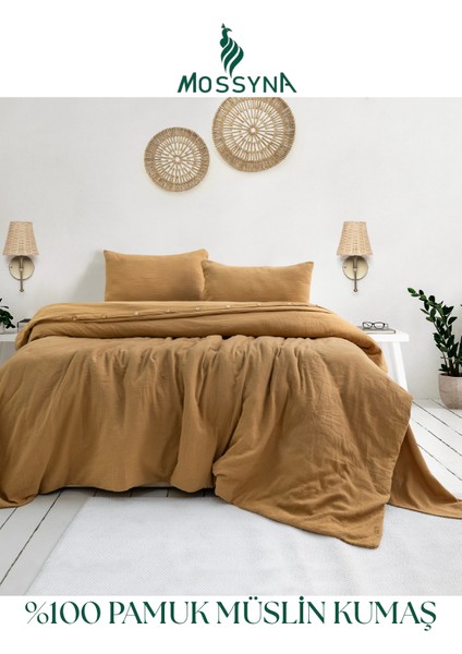 %100 Pamuk Müslin Çift Kişilik Nevresim Takımı - Boncuk Silikon Yastık Hediyeli (2 Adet)