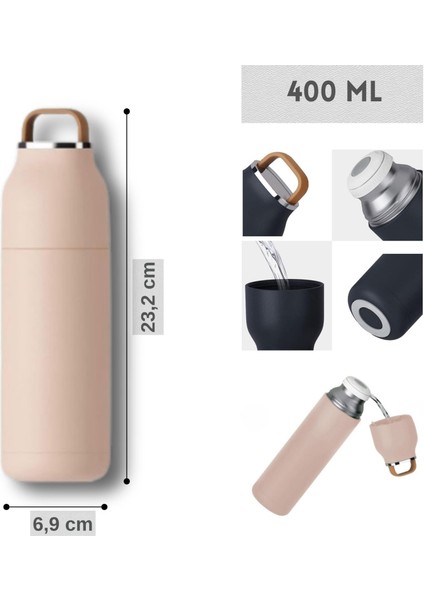 Paslanmaz Çelik Bardak Kapaklı, Tutacaklı, Mat Gövdeli Termos 400 ml fırsatları