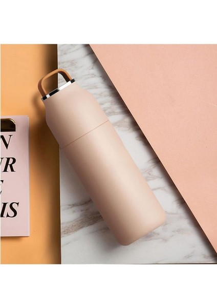 Paslanmaz Çelik Bardak Kapaklı, Tutacaklı, Mat Gövdeli Termos 400 ml