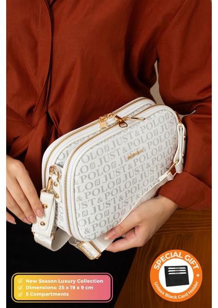 Orijinal Just Polo Collection 5 Bölmeli Lüks Yumuşak Deri Ayarlanabilir Çapraz Askılı Omuz Çantası
