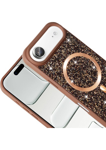 iPhone 17 Air Kılıf Pırlanta Tasarımlı M-Safe Şarj Özellikli Zore Mozaik Silikon Kapak - Desert Tita