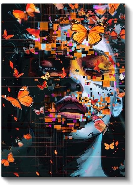 Dijital Metamorfoz - Kelebekler ve Parçalanmış Gerçeklik Kanvas Tablo fiyatları