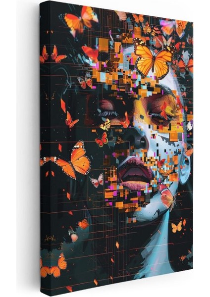 Dijital Metamorfoz - Kelebekler ve Parçalanmış Gerçeklik Kanvas Tablo modelleri